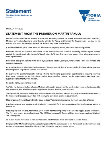 Statement from the Premier on Martin Pakula ...