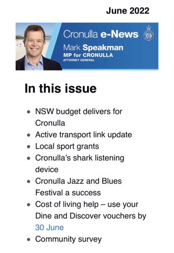 For periodic local #Cronulla electorate news, you can sign up to Cronulla...