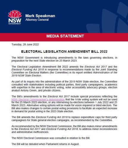 The NSW Government has introduced amendments to the laws governing elections,...