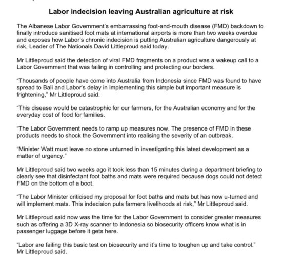 Labor are failing this test of our biosecurity. Time to toug...