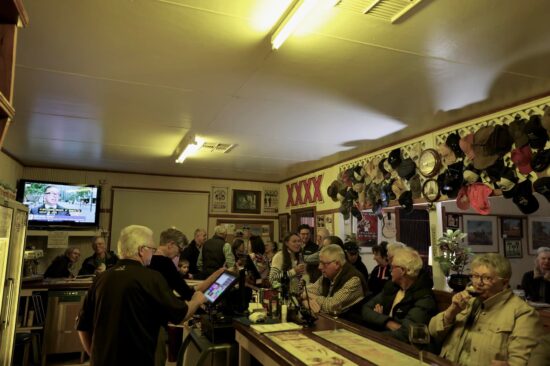 Finishing up at the famous Yaraka Hotel. No emus behind the bar … yet...