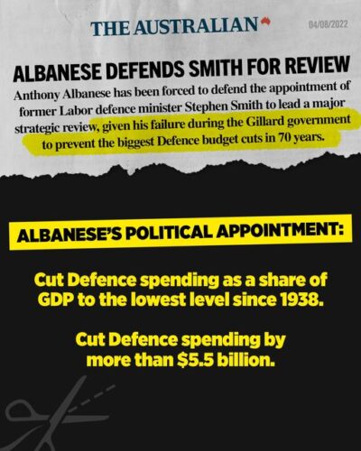 Albanese has chosen Stephen Smith to review Australia's Defence Force....