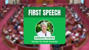 Senator Barbara Pocock, live now with her first speech...