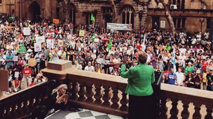 The Greens NSW: “Opposition Leader” Christine Milne, rallies the crowds at March in March