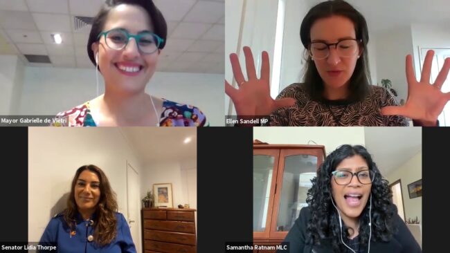 Women in Leadership Webinar and Q&A with Lidia Thorpe, Ellen Sandell and Samantha Ratnam