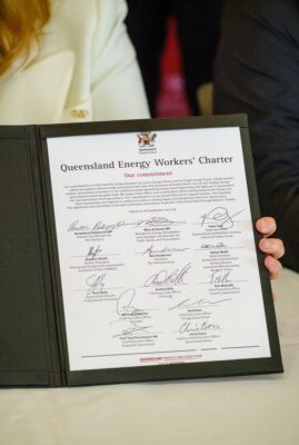 Annastacia Palaszczuk: Signing this Energy Workers Charter is an Australian first. It will gu…