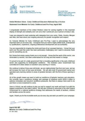 Ingrid Stitt MP: I congratulate United Workers Union members on their day of action tod…