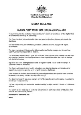 Media Release: Global first study into kids in a Digital Age #auspol  ...