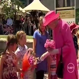 Her Majesty, Queen Elizabeth II, walking through Fed Square during her...