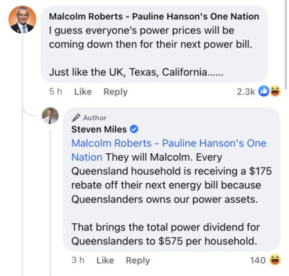 Malcolm Roberts 🇦🇺: Sorry Steven Miles, the kids are telling me you’ve been ratio’d …