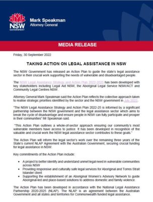 Mark Speakman:  The NSW Government has released its action plan to guide the #legalas…