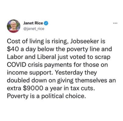 The Australian Greens: Keeping people in poverty is a political choice….
