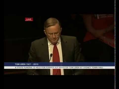 Anthony Albanese speaks at the State Funeral of the Hon Tom Uren AC