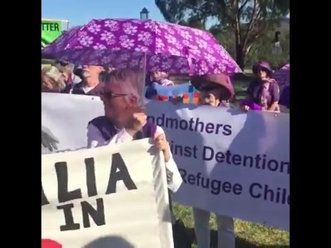 Hundreds of Grandmothers singing for kids in detention at Parliament