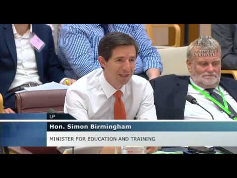 Senator Robert Simms questions Liberal Senator Simon Birminghamon TAFE plans