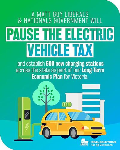 Liberal Victoria: We will pause Daniel Andrews’ new Electric Vehicle Tax until 2027, one…