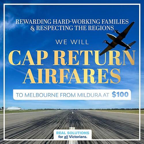 We will provide $100 airfares from Mildura to Melbourne, another part ...