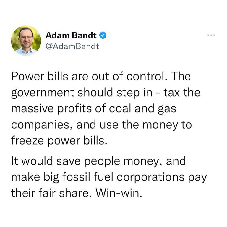 Adam Bandt: 90% of Australians want the government to step in on energy costs…