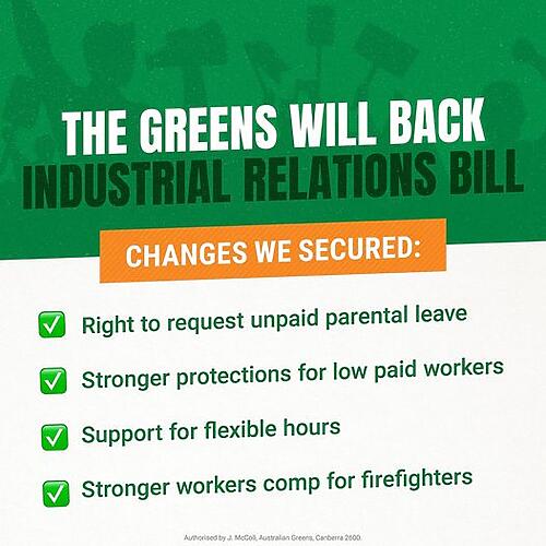 The Greens have secured improvement to the Industrial Relations B...