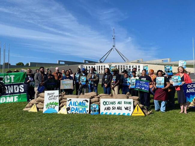 This morning, Torres Strait 8 claimants erected a ‘seawall’ on th...