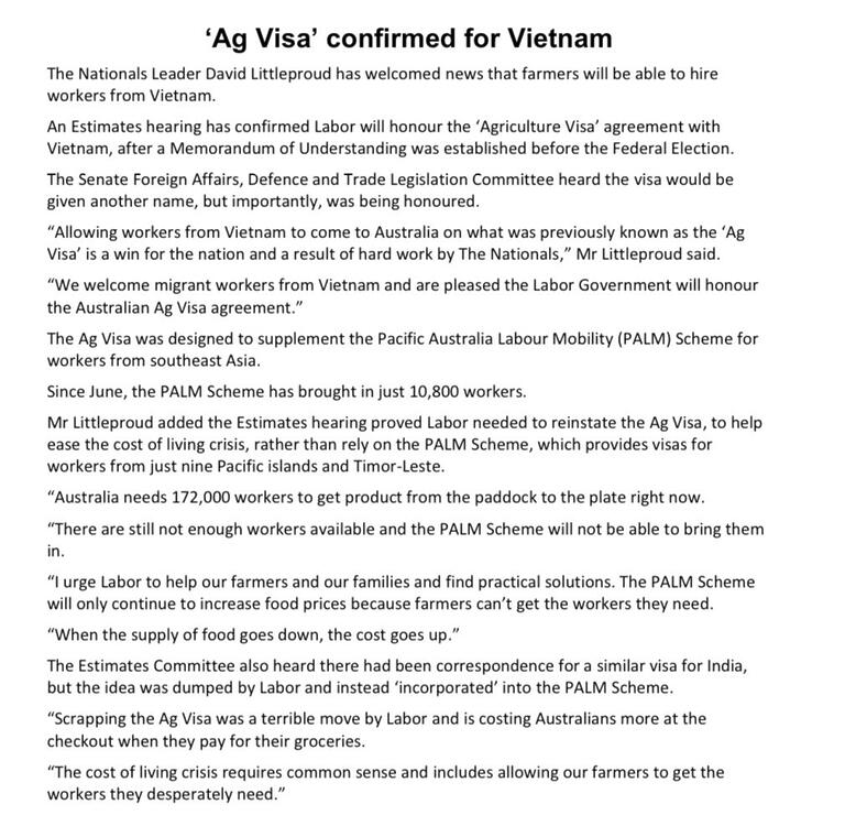 David Littleproud MP: Allowing workers from Vietnam to come to Australia on what was pr…