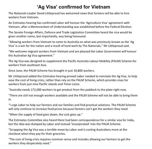 Allowing workers from Vietnam to come to Australia on what was pr...