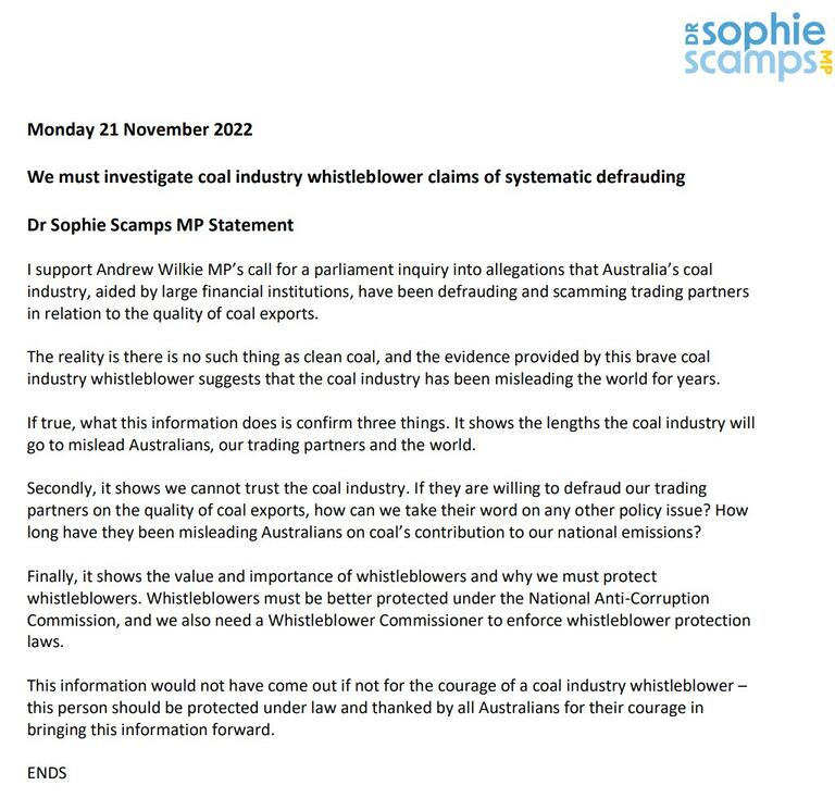 Dr Sophie Scamps MP: I support @WilkieMP’s call for a parliamentary inquiry into whist…