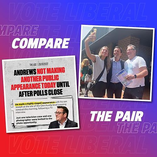 Liberal Victoria: Andrews is nowhere to be seen. Matt is going booth to booth liste…