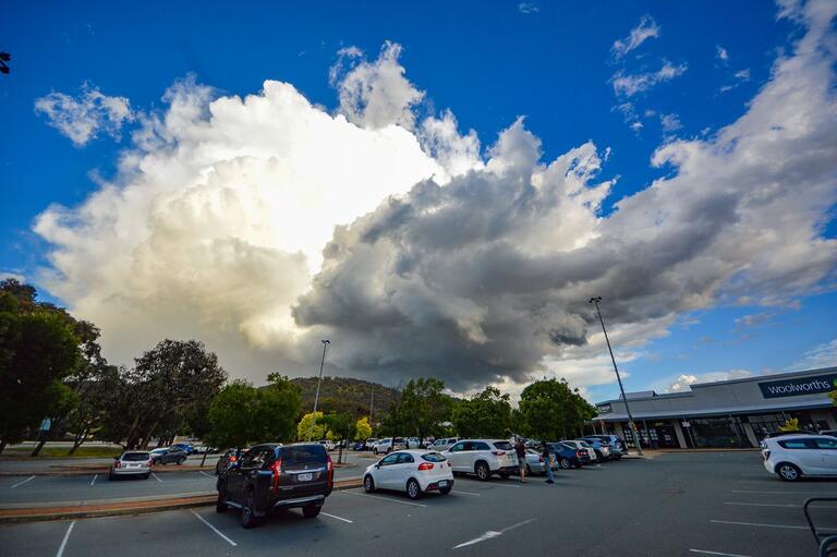 Mark Parton: The approaching storm as seen from Lanyon Marketplace.  It ended…