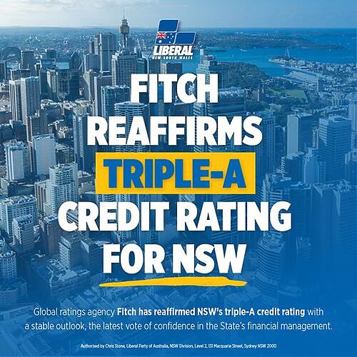 NSW is the only state in Australia with two triple-A credit ratin...