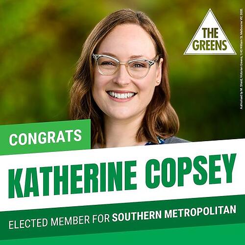 The Australian Greens: BREAKING: Katherine Copsey has been elected to the Southern Metro…