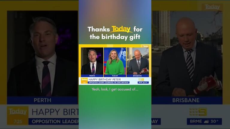 VIDEO: Peter Dutton MP: Breakfast of champions. Thanks @TodayShowAU for my tiny birthday Dagwood dog.