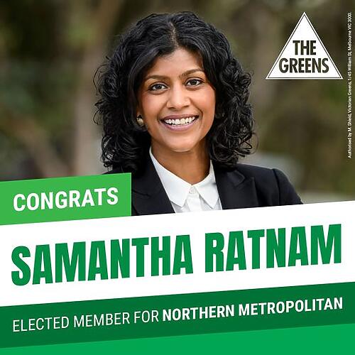 Victorian Greens: BREAKING: Samantha Ratnam has been re-elected to the Northern Met…