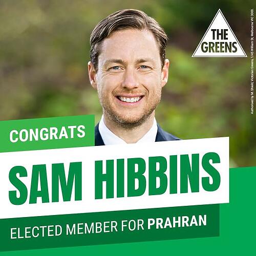 BREAKING: The Greens have won Prahran, re-electing Sam Hibbins!  ...