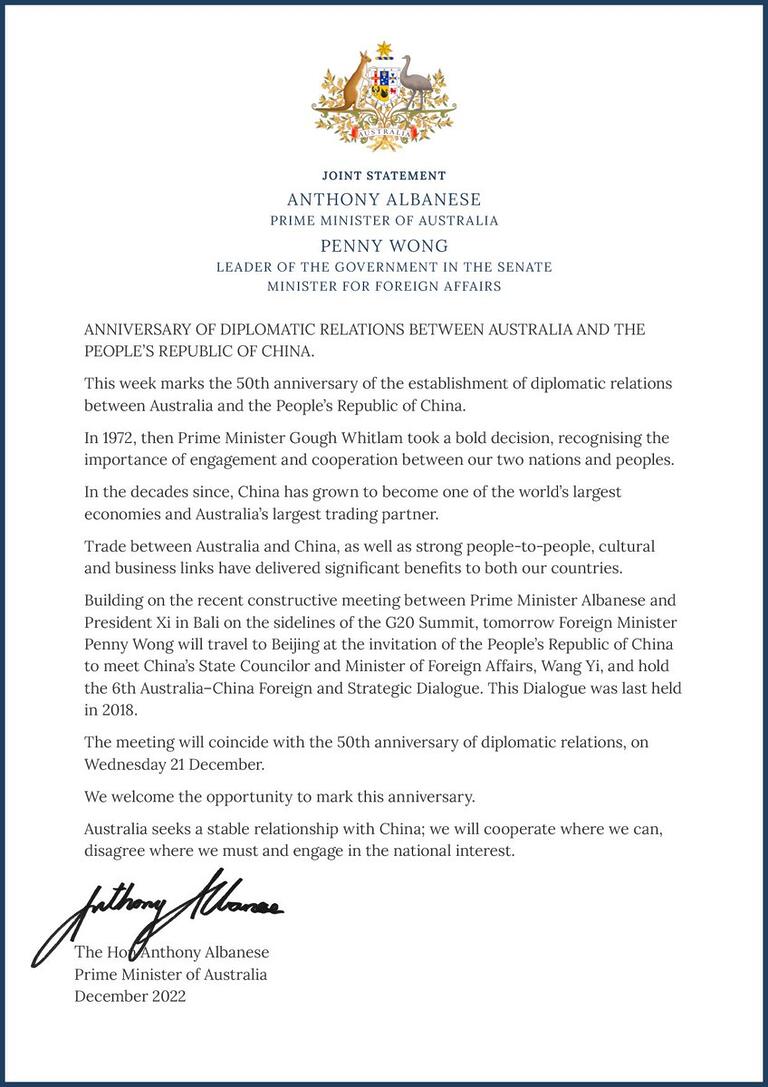 Anthony Albanese: Joint statement on the 50th anniversary of diplomatic relations b…
