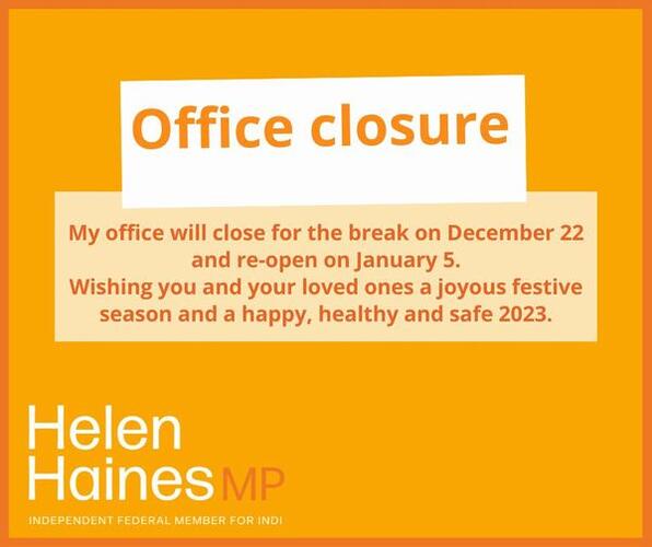 My office will close for the break on December 22 and re-open on ...
