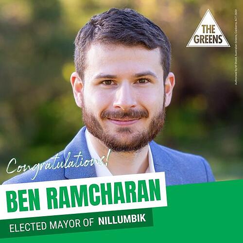 CONGRATS to Greens councillor Cr Ben Ramcharan - Nillumbik Counci...