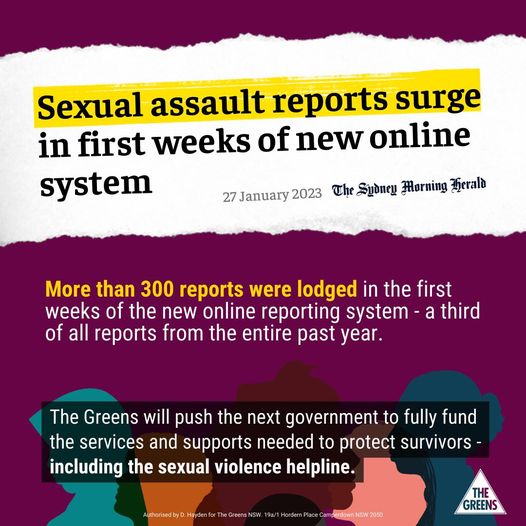 The Greens NSW: As of May last year, 1/3 calls to the Sexual Violence Helpline we…