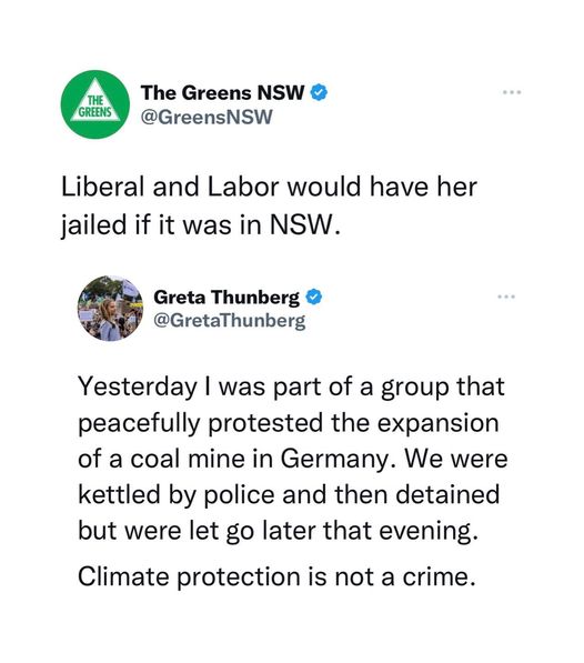 Climate protection is not a crime, Liberal and Labor....