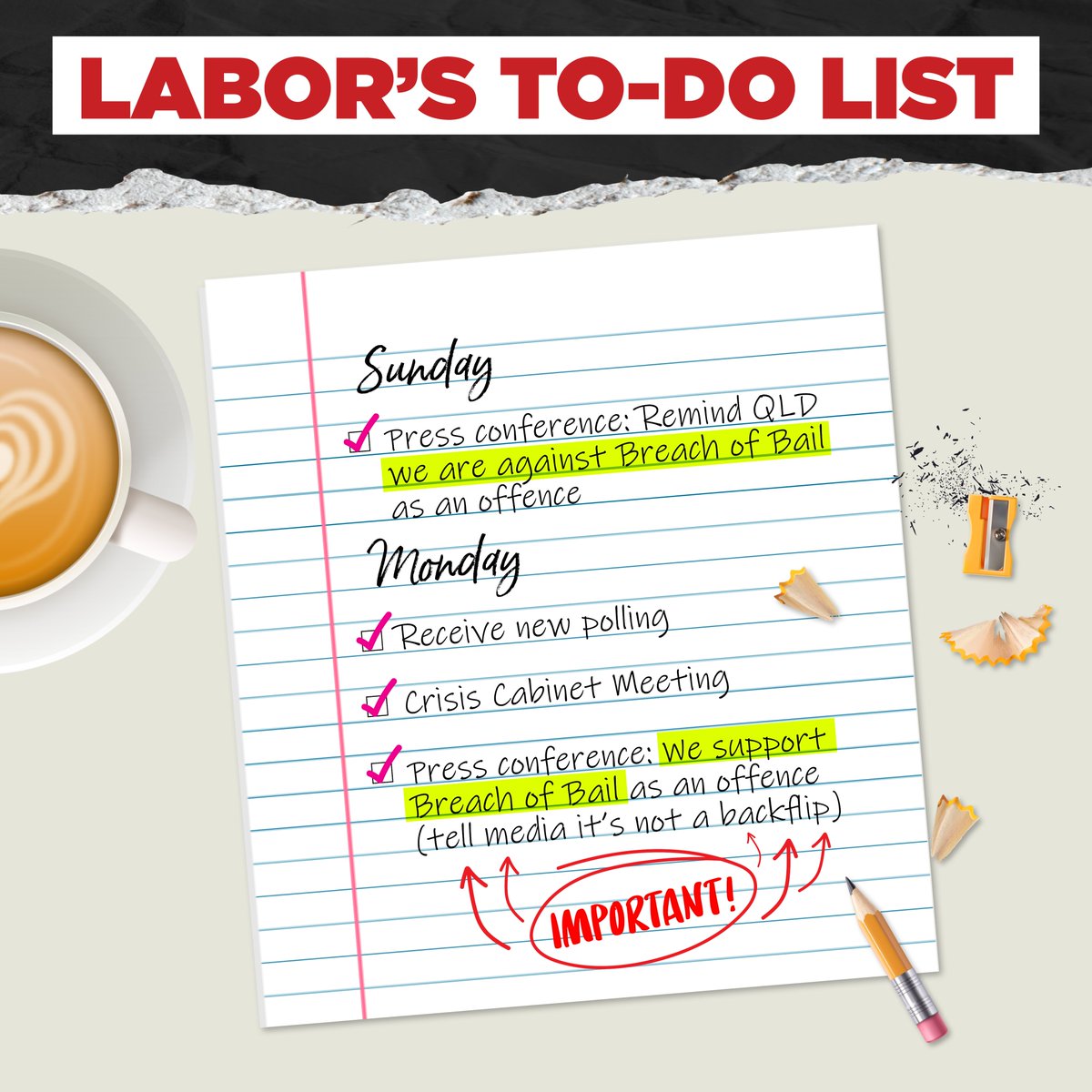 LNP – Liberal National Party: BREAKING: Labor’s internal to-do list has been leaked. …