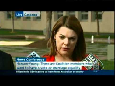 Adam Bandt and Senator Sarah Hanson-Young equal marriage media confernece