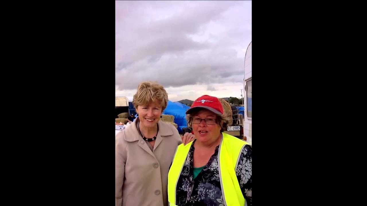 Christine and Gabby at fodder drop centre in Sorrell.