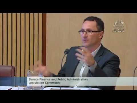 Richard Di Natale asks questions of Future Fund Chair David Gonski