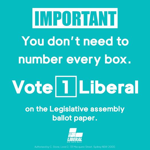 NSW Liberal Party: IMPORTANT  You can just #Vote1 and DO NOT have to number every bo…