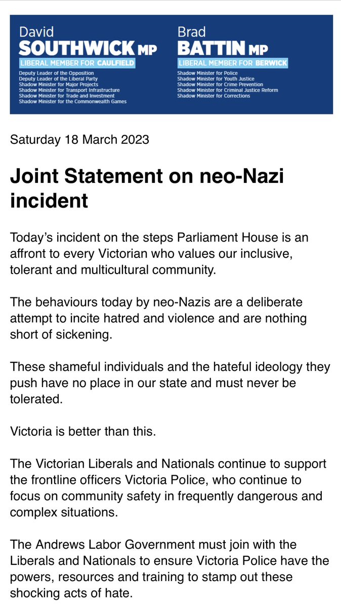 Statement from
@BradBattinMP and I regarding the sickening neo-N...