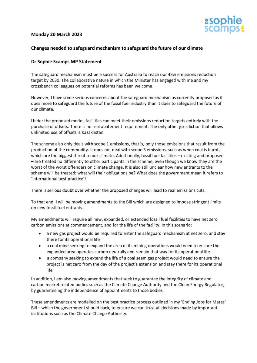 Dr Sophie Scamps MP: I’ll be moving amendments to the Safeguard Mechanism that will en…