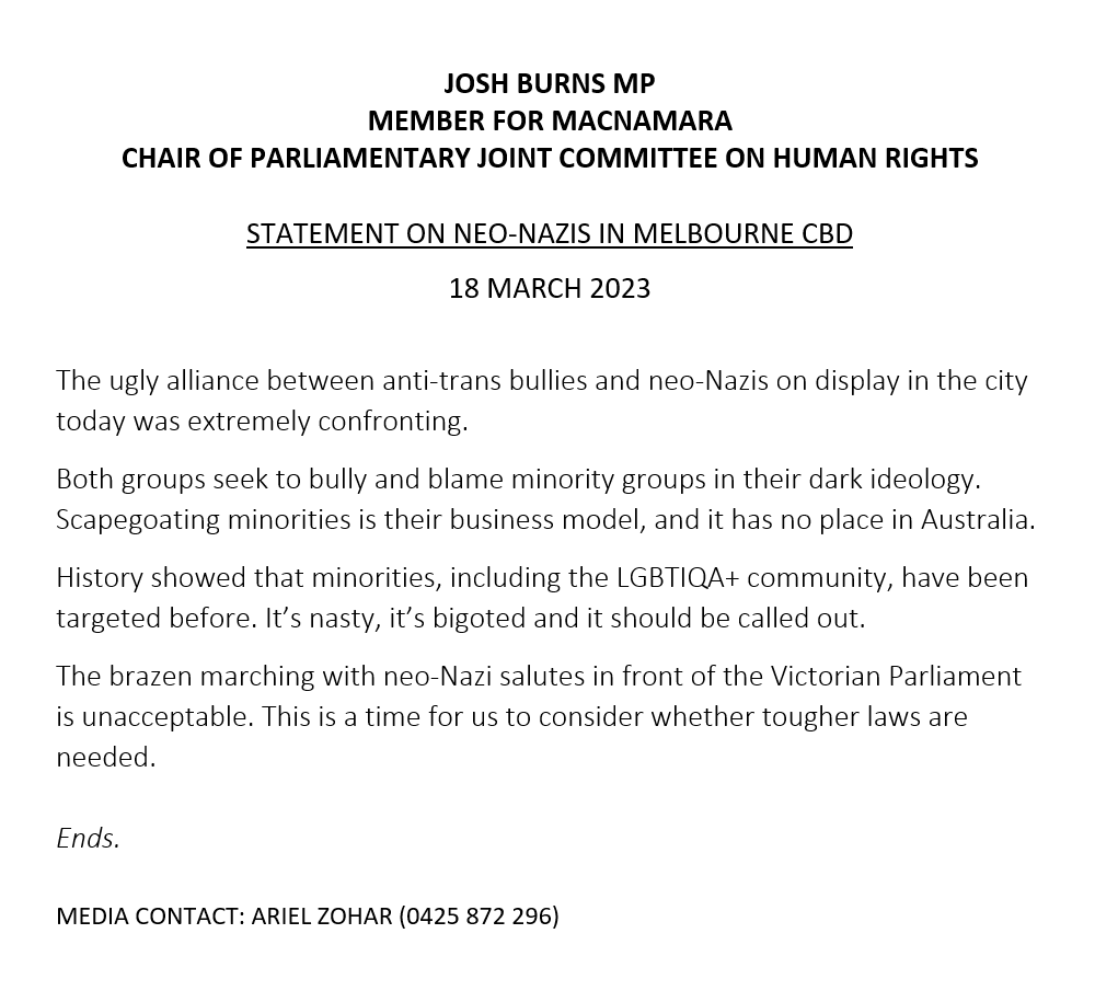 My statement on the neo-Nazis marching outside the Victorian Parl...