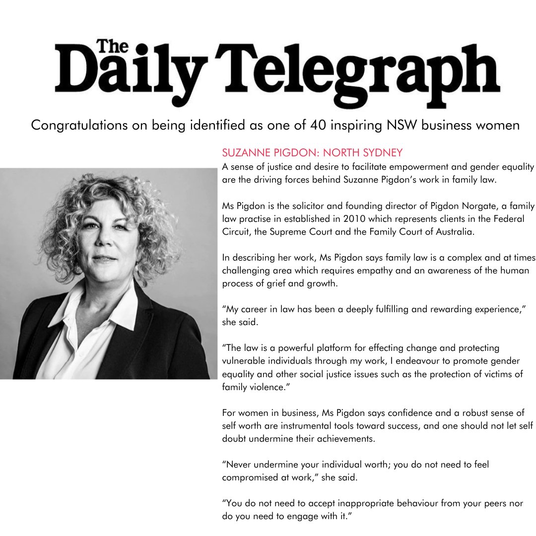 Kylea Tink MP: Here’s to North Sydney family lawyer Suzanne Pigdon, whose sense …