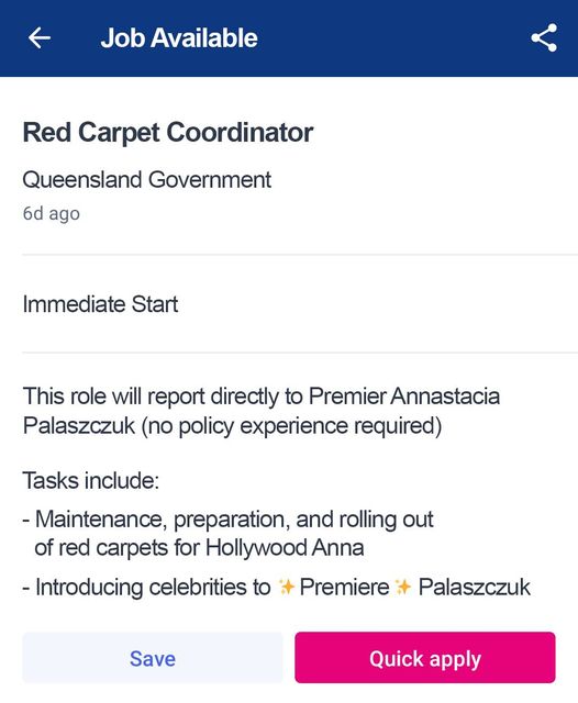 There's a job opening in Premier Palaszczuk's office...