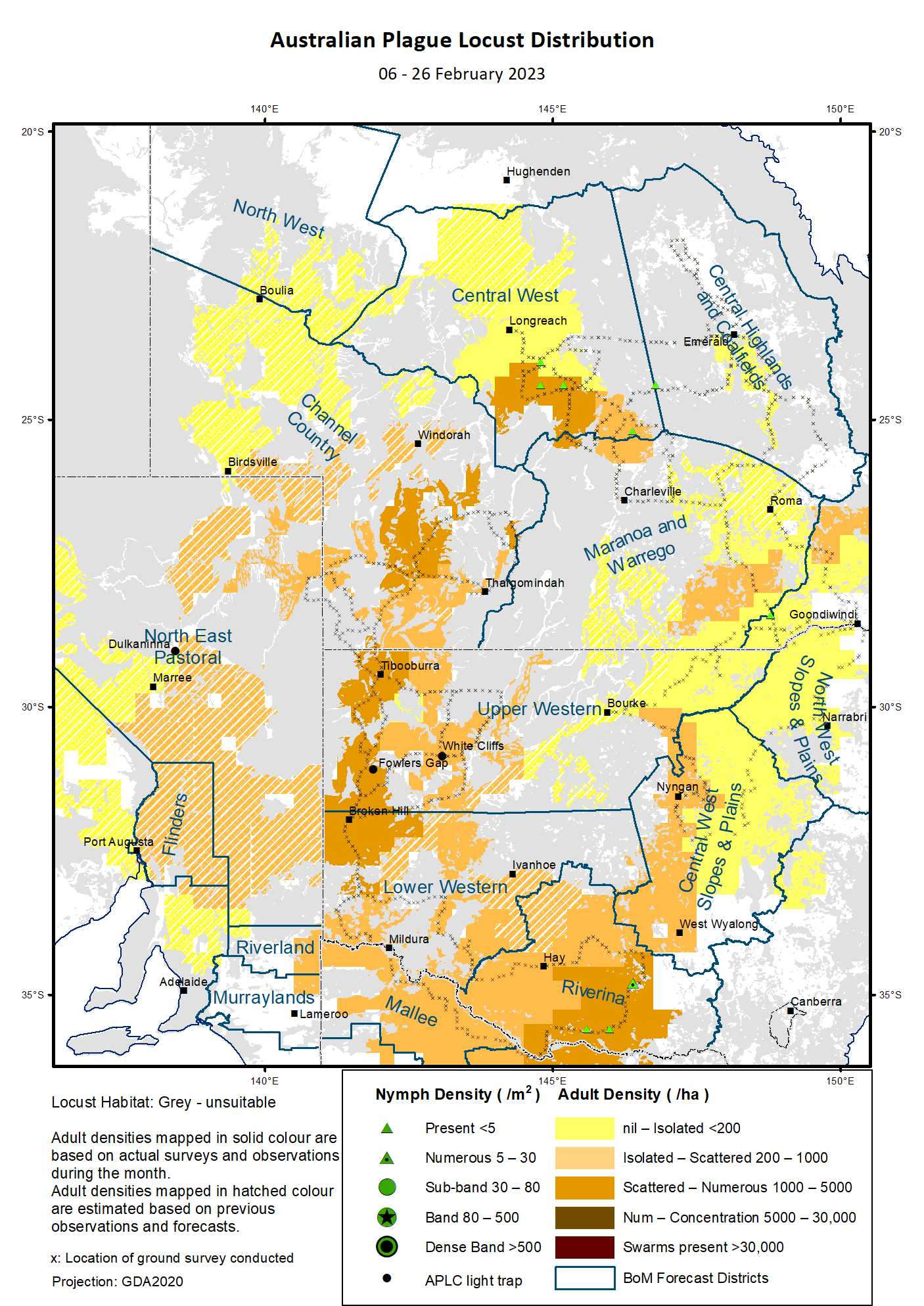 Map of Australian plague locust distribution